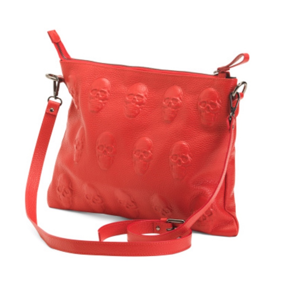 IO PELLE Italia 3D Multi Skull Crossbody Bag In Red Leather  Italy